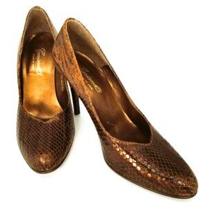 CARISMA BROWN LEATHER SNAKE PRINT HEELS ITALY 7M